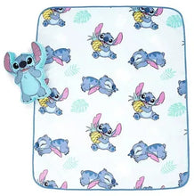 Stitch character throw blanket with repeating blue and pink design