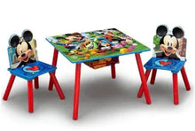 Mickey Mouse kids table and 2 chairs with storage panels and bright colorful tabletop