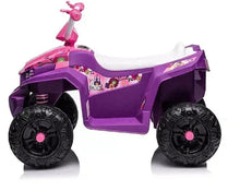 Purple ATV toy ride-on with pink handlebar ornament, chunky tires and raised seat
