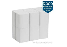 Interfold 1-ply white napkins stacked in a case, 3000 count