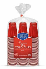 Red 18-oz plastic cold cups, 240 count in clear bag