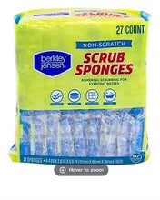 Non-scratch scrub sponge pack, 27 sponges, blue scrub pads with yellow backing