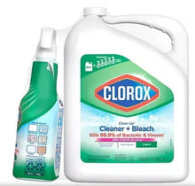 Clorox bleach cleaner bottle set with green label and small spray bottle