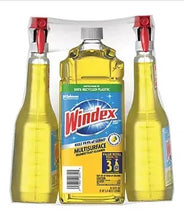Windex multi-surface disinfectant cleaner set with three trigger bottles, yellow