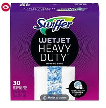 Swiffer WetJet heavy duty mopping pads with scrubby strip, white absorbent sheets