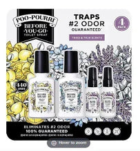 Poo-Pourri bathroom odor remover 4-pack on retail box with bottles