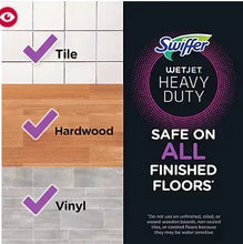 Swiffer WetJet starter kit box showing safe floor icons for tile, hardwood, vinyl