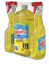 Windex multi-surface disinfectant cleaner bottles with spray nozzles, yellow