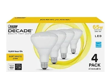 Feit Electric Decade 65W Equivalent LED BR30 Flood Light Bulb, 4 pk. - Soft White