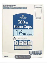 White foam cups carton, 16 oz, 500 count, WinCup packaging front
