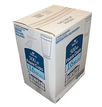 White 16 oz foam cups carton, 500 count, WinCup side view with cup graphic