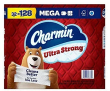 Charmin Ultra Strong mega toilet paper roll pack, red with blue label
