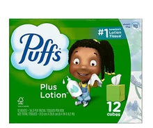 Puffs Plus lotion facial tissue box set, 12 cube boxes