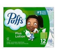 Puffs Plus Lotion Facial Tissue, 12 Cube Boxes/56 Tissues Per Box