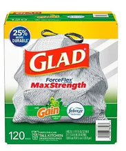 Glad ForceFlex tall kitchen bags box, 120 ct, 13 gal, MaxStrength with Gain OdorShield