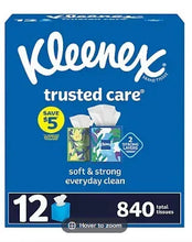 Kleenex Trusted Care 2-ply facial tissues box, 12 pack, 840 total tissues