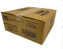 Proplast T-shirt carry-out bag box, brown corrugated carton with labels