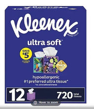 Kleenex Ultra Soft 3-ply facial tissue box, 12-pack, blue label