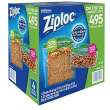 Ziploc on-the-go variety pack box, 495 total bags, Grip 'n Seal