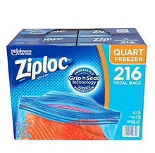 Ziploc quart freezer bags retail box, blue with orange food illustration