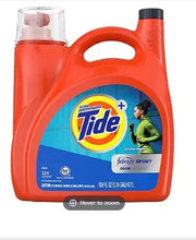 Laundry detergent bottle, orange Tide + Febreze Sport Odor Defense label.