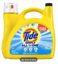 Yellow liquid laundry detergent bottle with clear cap and Tide label, 200 fl oz