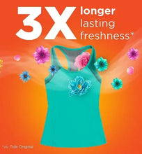 Laundry detergent promotional graphic with turquoise tank top and 3X freshness text
