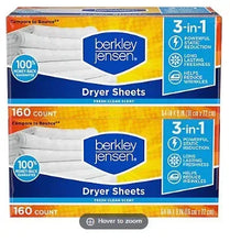 Berkley Jensen dryer sheets box, fresh clean scent, 160 count, 3-in-1.