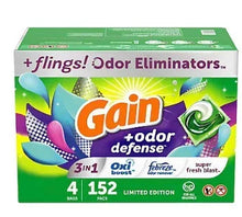 Laundry detergent pacs box with Gain Odor Eliminators, 3-in-1, 152 loads