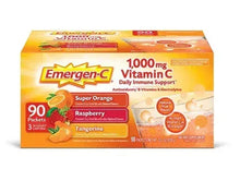 Emergen-C vitamin C drink mix variety box with orange, raspberry, tangerine packets