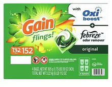 Laundry detergent pouch box: Gain Flings Original scent, 152 ct.