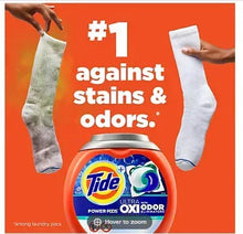 Orange Tide Ultra OXI laundry detergent pacs tub with stain/odor claim text