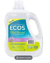 Lavender liquid laundry detergent bottle with stain-fighting enzyme label