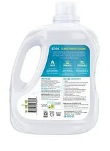 Liquid laundry detergent bottle with back label and product information