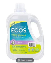 Liquid laundry detergent jug with lavender scent, ECOS, 230 loads, stain-fighting enzymes
