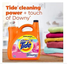 Orange Tide liquid detergent jug with Downy April Fresh, more power per drop