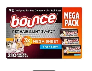 Bounce Pet Hair & Lint Guard Mega Dryer Sheets, Fresh Scent, 210 ct.