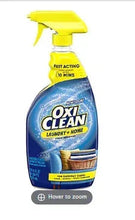 Laundry stain remover spray bottle with yellow trigger, blue label