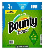 Bounty Select-A-Size paper towels box with white sheets, 12 ct pack