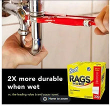 Scott paper towel box (300 sheets) shown near faucet for wet use, yellow and red