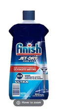 Finish Jet-Dry rinse aid bottle, blue plastic, 32 oz, with label and cap