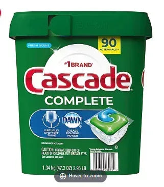 Cascade Complete Fresh Scent Dishwasher Detergent Action Pacs, 90 ct.