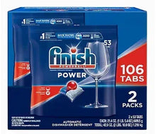 Finish Power dishwasher detergent tab box, 106 tabs, 2-pack, blue and red label