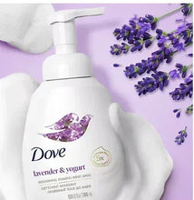 Dove foaming hand soap bottle, lavender & yogurt scent, with pump dispenser