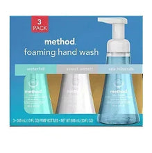 Method foaming hand wash variety pack box with 3 bottles in Waterfall, Sweet Water, Sea Minerals