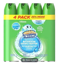 Green bathroom cleaner spray bottles, 4-pack, with yellow band and blue label