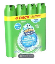 Green bathroom cleaner bottles, 4-pack, blue circular logo on front