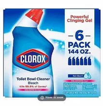 Clorox toilet bowl cleaner gel, blue bottle and box, rain clean 6-pack