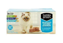 Seafood Lovers Dinners 36 ct box, light blue/white with cat and Berkley Jensen logo