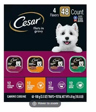 Cesar Filets in Gravy Wet Dog Food Variety Pack, 48 ct.
